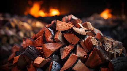 A closeup of a large group of firewood logs.