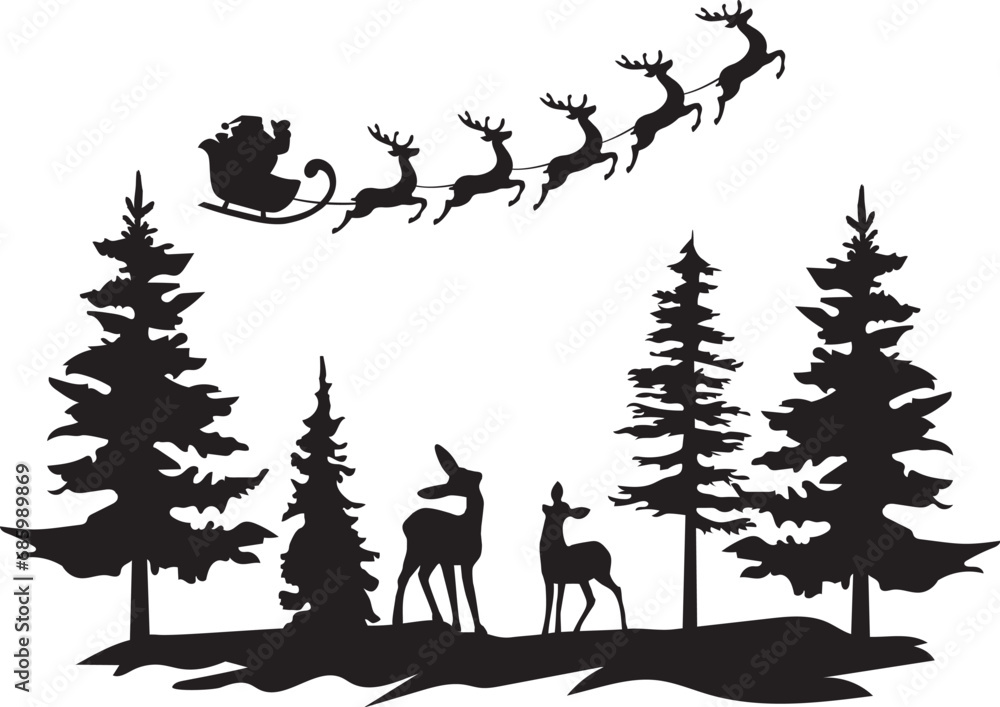 Wall mural vector deer and santa claus