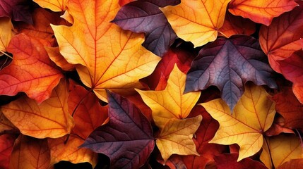 Naklejka na ściany i meble Autumns Palette Vibrant Fall Leaves Texture. Generative AI