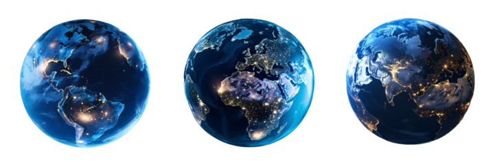 Deurstickers Earth globe night lights view set on a transparent background, earth globe, or planet satellite view of the night  © graphicbeezstock