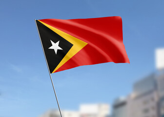 Timor leste flag waving in the wind.