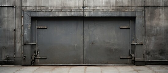 Gray door to a secured bunker. - obrazy, fototapety, plakaty