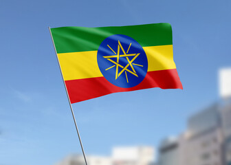 Ethiopia flag waving in the wind.