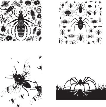 Set Vector collections black spider silhouette animal icon on white background