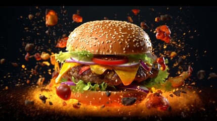 exploding burger food Ai Generative