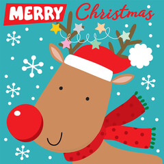 Cute Christmas Reindeer with Snowflakes