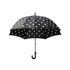 Black Umbrella with White Polka Dots Isolated on Transparent or White Background, PNG