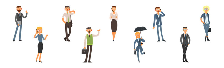 Happy Man and Woman Office Worker in Formal Wear Vector Set