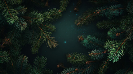 Christmas tree branches background in dark green
