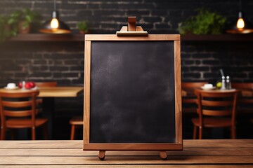 Empty sandwich board for a menu and a chalk drawing. street wood board blank. Blank chalkboard in...