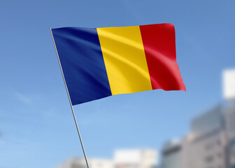 Romania flag waving in the wind.
