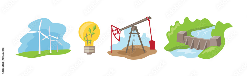 Poster natural resources industrial extraction item and element vector set