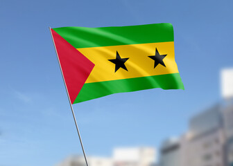 Sao tome and Principe flag waving in the wind.