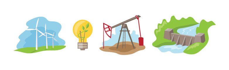 Natural Resources Industrial Extraction Item and Element Vector Set