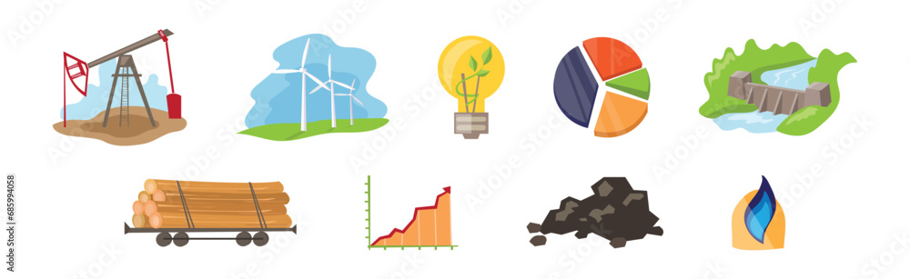 Poster natural resources industrial extraction item and element vector set