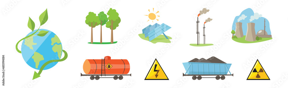 Aufkleber natural resources industrial extraction item and element vector set
