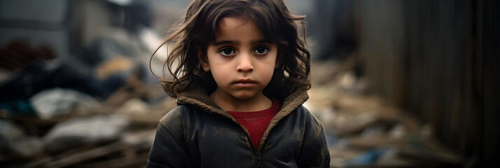 Fototapeta premium little Palestinian child in refugee camp