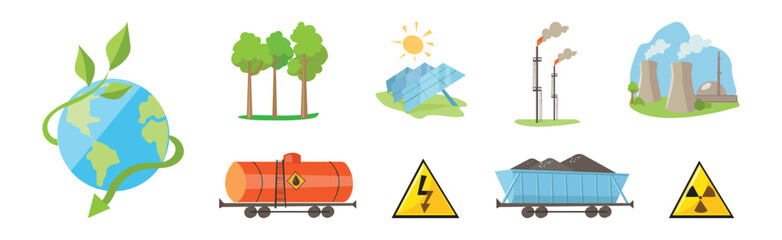 Natural Resources Industrial Extraction Item and Element Vector Set