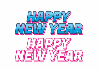 Happy new year text effect design in blue pink colors. white background