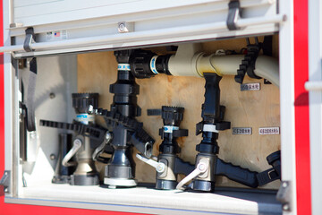 The water pipe facilities in the fire truck