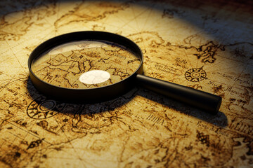 A magnifying glass lies on the table surface close-up.