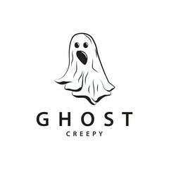 Spooky Fly Ghost Logo Simple Minimalist Vintage Scary Halloween Design