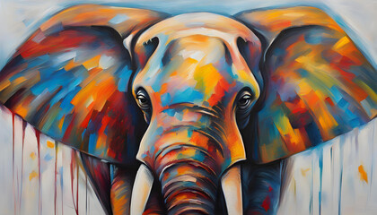 Abstract painting of colorful elephant.