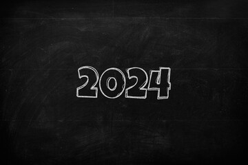 Minimalist Chalk 2024 Drawn on Blackboard - Simple New Year Concept