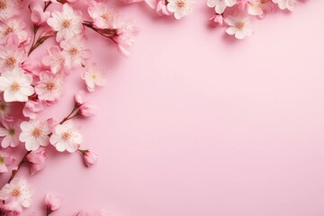 Fototapeta na wymiar Cherry blossom on a pink background with a place for text. AI generative