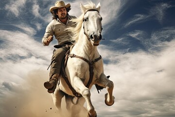 horse and rider. Western cowboy portrait - obrazy, fototapety, plakaty