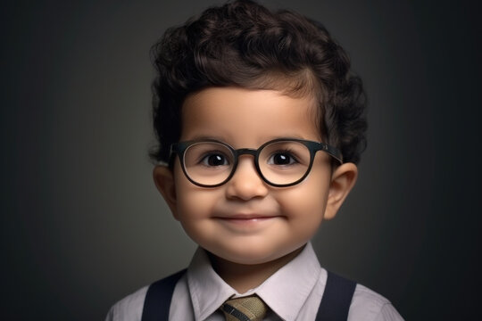 A young boy is pictured wearing glasses and a tie. This image can be used to represent intelligence, education, or a formal occasion