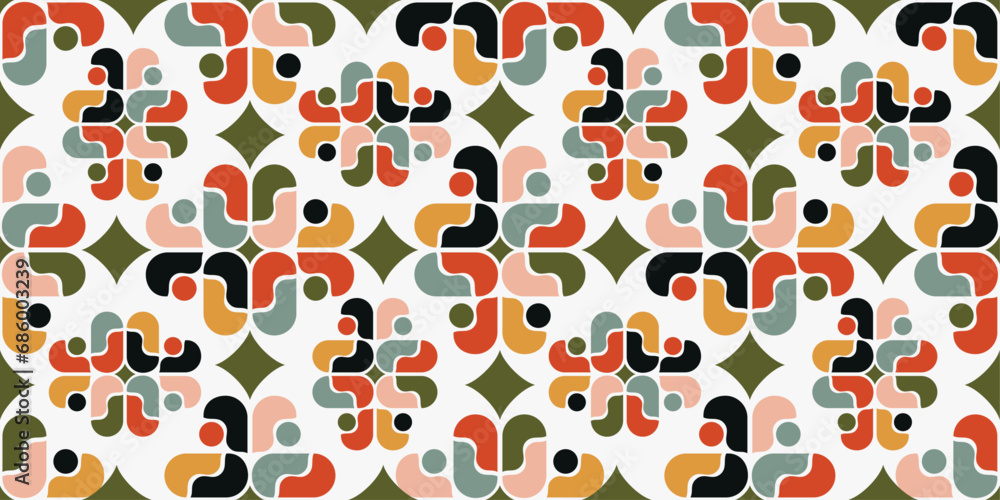 Poster ornate abstract geometric pattern of repeating shapes. for seamless surfaces, decoration, vector des