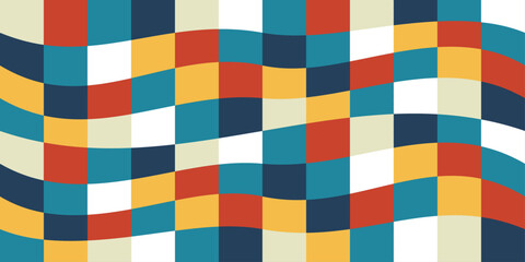 A wavy plaid of colored rectangles. For seamless surfaces, decoration, vector design, stylish interior, print, textiles, notebooks.