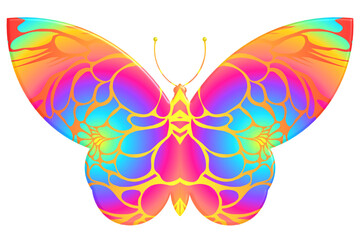 The symmetrical butterfly vector design with dynamic gradient batik dayak flower line art in a luxurious pattern colour