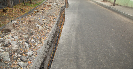 Construction site with a road for new water pipes.