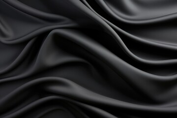 Fototapeta premium Closeup of rippled black silk fabric. Whole background, Abstract background of black fabric, AI Generated