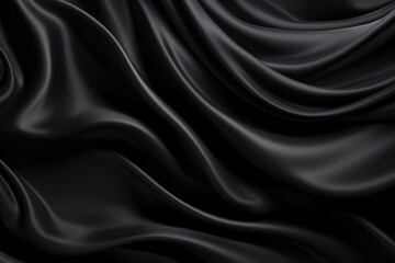 Closeup of rippled black silk fabric. 3d render illustration, Abstract background of black fabric, AI Generated