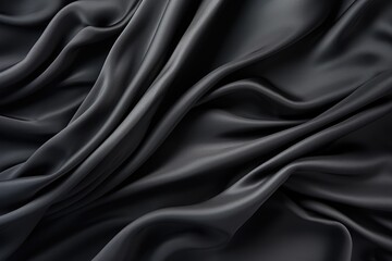 Obraz premium Closeup of rippled black silk fabric texture. 3d render illustration, Abstract background of black fabric, AI Generated