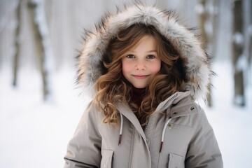 Portrait of a cute little girl in winter park. Shallow DOF.