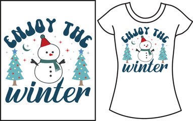 Winter Christmas snow groovy typography T shirt design.