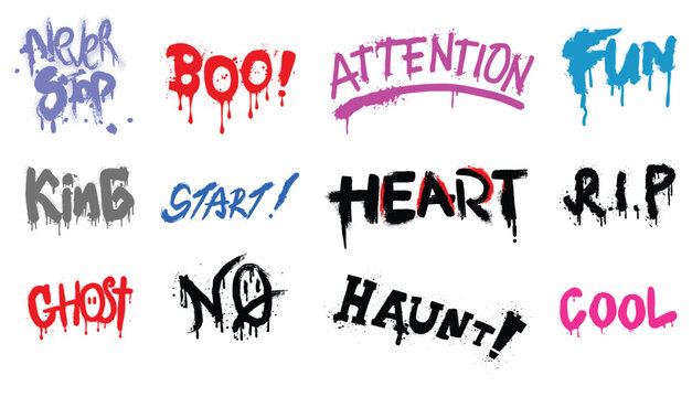 Text Spray Paint, Never Stop, RIP, Attention, Ghost, Start, King, Haunt, No, Boo, Cool, Heart, Fun