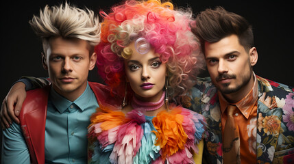 Naklejka premium Crazy Hair Clan. Quirky Hairstyle Ensemble..