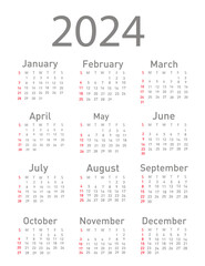 Calendar for 2024 vector illustration