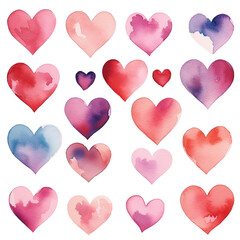 Pretty hand painted style watercolour hearts on a transparent background, great for valentines, social media, websites, cards.