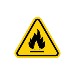 Fire warning sign vector. Fire warning sign in yellow triangle. Flammable, inflammable substances icon.