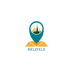 Bielefeld city map pin point geolocation modern skyline vector logo icon isolated illustration. Germany pointer emblem with landmarks and building silhouettes