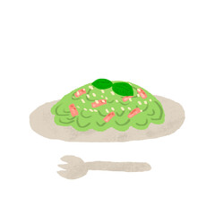 水彩手描き　ジェノベーゼパスタのイラスト