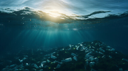 Environmental Disaster.Plastic Waste in the Sea.  Ocean Garbage.  Plastic Bottles and Debris