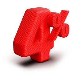 4 Percent Off Sale Discount Red 3D Number Render