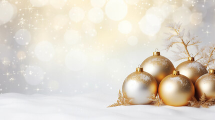 Naklejka na ściany i meble golden christmas ball on snow
